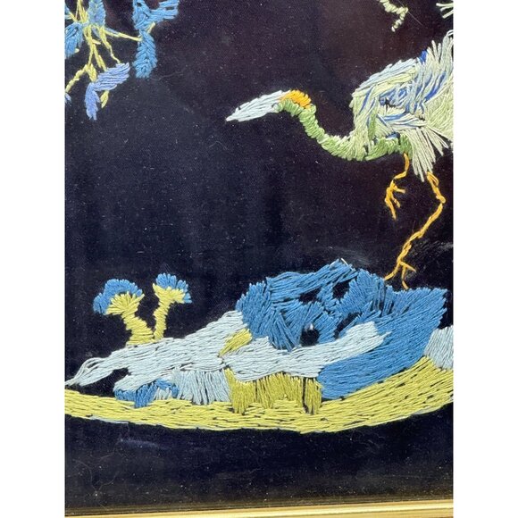 Antique Chinese Embroidered Silk Framed Art Birds & Floral Design 13.5 SQ READ - Picture 7 of 9
